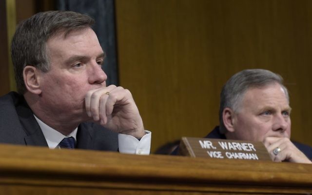 Senate Intelligence Committee Chairman Sen. Richard Burr, R-N.C., right, and Vice Chairman Sen. Mark Warner, D-Va., listen to testimony during a Senate Intelligence Committee hearing on Capitol Hill in Washington, Thursday, March 30, 2017, on Russian intelligence activities. (AP Photo/Susan Walsh)