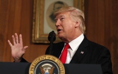 President Donald Trump speaks at the Interior Department in Washington, Wednesday, April, 26, 2017. (AP Photo/Carolyn Kaster)