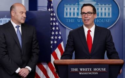 Treasury Secretary Steven Mnuchin, joined by National Economic Director Gary Cohn, speaks in the briefing room of the White House in Washington, Wednesday, April 26, 2017. (AP Photo/Carolyn Kaster) Treasury Secretary Steven Mnuchin, joined by National Economic Director Gary Cohn, speaks in the briefing room of the White House in Washington, Wednesday, April 26, 2017. (AP Photo/Carolyn Kaster)