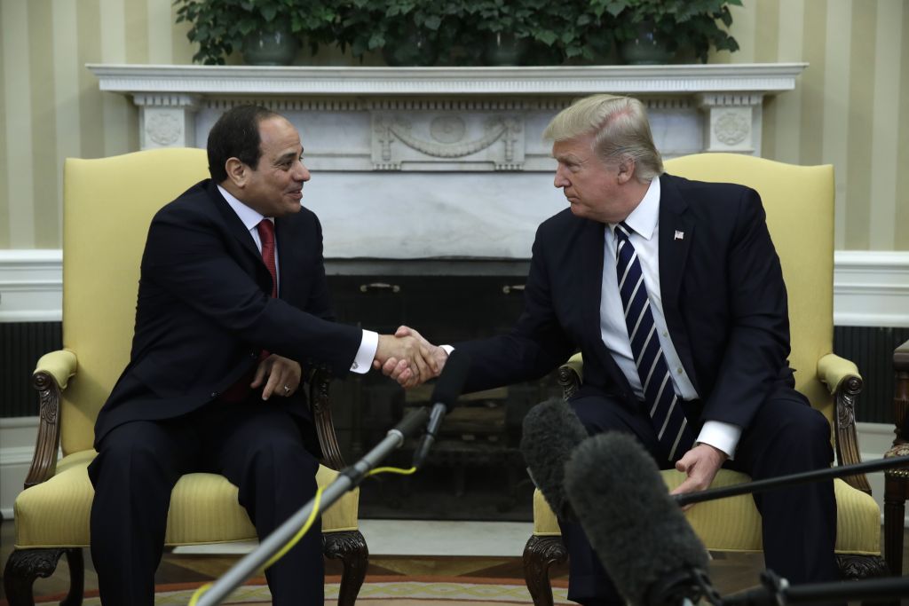 President Donald Trump shakes hands with Egyptian President Abdel Fattah al-Sissi in the Oval Office of the White House in Washington, Monday, April, 3, 2017. (AP Photo/Evan Vucci) President Donald Trump shakes hands with Egyptian President Abdel Fattah al-Sissi in the Oval Office of the White House in Washington, Monday, April, 3, 2017. (AP Photo/Evan Vucci)