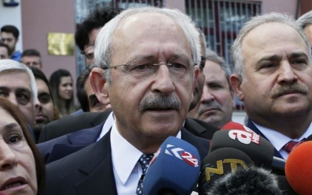 Kemal Kilicdaroglu, leader of Turkey's main opposition Republican People's Party (CHP), makes statements outside a polling station in Ankara, on Sunday, April 16, 2017. (AP/Burhan Ozbilici) Kemal Kilicdaroglu, leader of Turkey's main opposition Republican People's Party (CHP), makes statements outside a polling station in Ankara, on Sunday, April 16, 2017. (AP/Burhan Ozbilici)