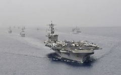 The USS Carl Vinson aircraft supercarrier takes part in a joint US-India naval exercise in the Indian Ocean, April 16, 2012. (US Navy photo by Mass Communication Specialist Seaman George M. Bell/Public domain/Wikimedia Commons)