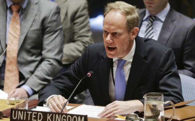 Britain's United Nations Ambassador Matthew Rycroft speaks during a meeting of the Security Council on Syria at UN headquarters, Wednesday, April 5, 2017. (AP/Bebeto Matthews)