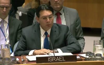 Israeli Ambassador to the United Nations Danny Danon addresses the UN Security Council on Thursday, April 20, 2017 (screen capture: YouTube)