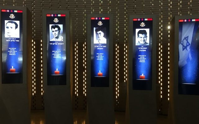 Screens will display the photos and information of individual soldiers on the day of the year they were killed, April 27, 2017. (Luke Tress/Times of Israel) Screens will display the photos and information of individual soldiers on the day of the year they were killed, April 27, 2017. (Luke Tress/Times of Israel)