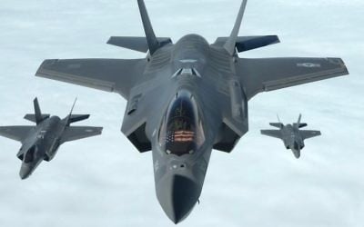 Israel's three newest F-35 stealth fighter jets on their way to Israel in April 2017. (Israel Defense Forces)