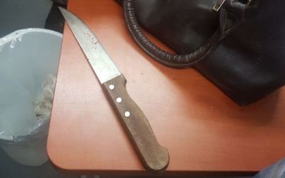 The knife used to stab a female security guard near the Qalandiya crossing in the central West Bank on April 24, 2017. (Israel Police)