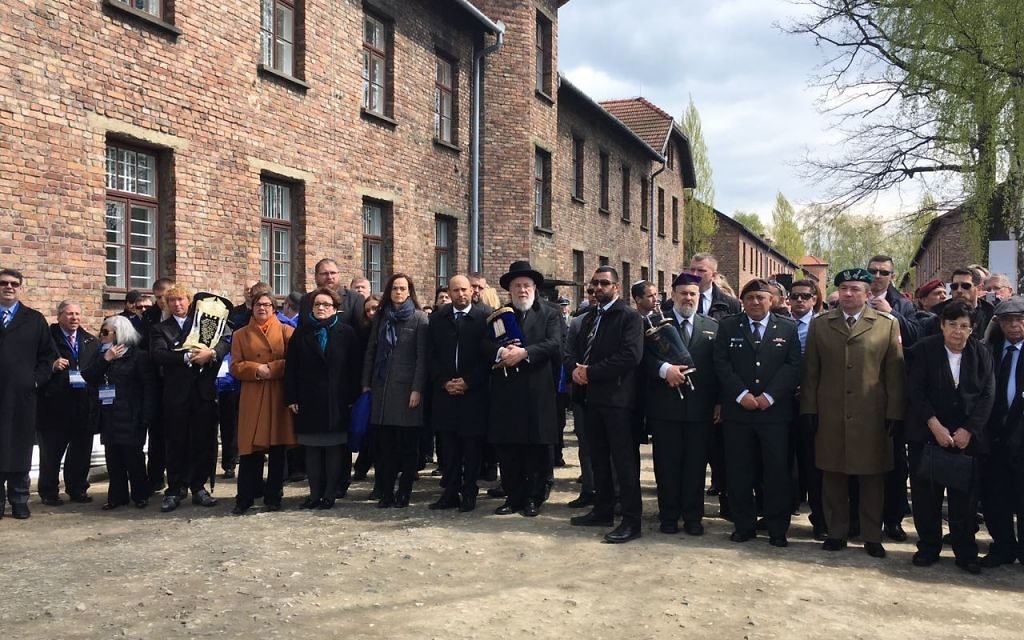 Participants in the March of the Living in Auschwitz concentration camp, April 24, 2017 (Courtesy)