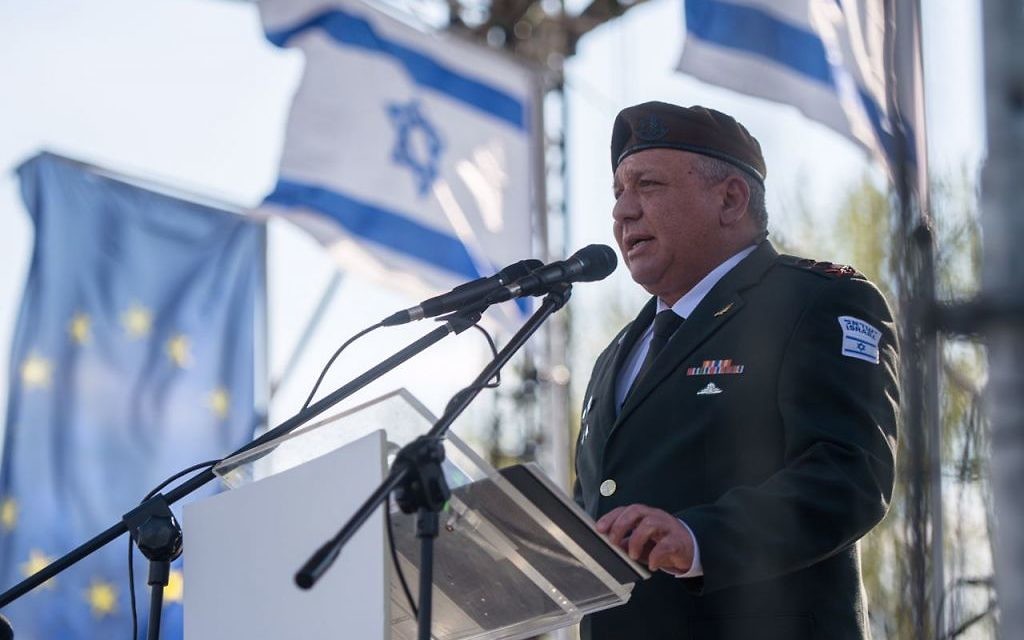 IDF Chief of Staff Gadi Eisenkot addressing the March of the Living near the site of the Auschwitz death camp, on April 24, 2017. (IDF Spokesperson)