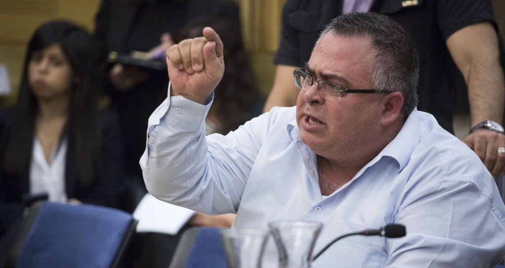 MK David Bitan rebukes bereaved parents during a Knesset State Control Committee discussion about Israel‘s 2014 Gaza war against Hamas. April 19, 2017. (Hadas Parush/Flash90) MK David Bitan rebukes bereaved parents during a Knesset State Control Committee discussion about Israel‘s 2014 Gaza war against Hamas. April 19, 2017. (Hadas Parush/Flash90)