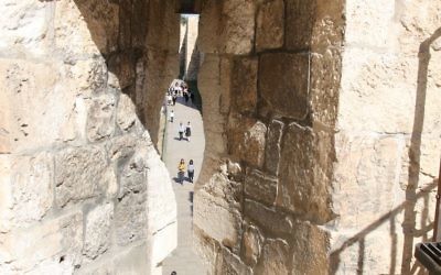 The fortifications, built by the Turks in the 16th century, include arrow slits for archers defending the walls. (Shmuel Bar-Am)