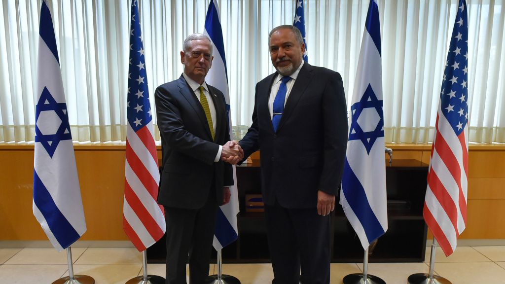 Defense Minister Avigdor Liberman (right) meets US Secretary of Defense James Mattis (left) in Tel Aviv on April 21, 2017. (Ariel Hermoni/Ministry of Defense) Defense Minister Avigdor Liberman (right) meets US Secretary of Defense James Mattis (left) in Tel Aviv on April 21, 2017. (Ariel Hermoni/Ministry of Defense)