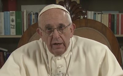 The Pope gives a TED talk in Italian in a recording released by the Vatican, April 26, 2017. (YouTube screenshot)