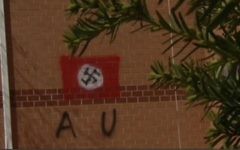 The swastika found daubed on the Jewish Community Center in northern Virginia on April 11, 2017. (screen capture: NBC Washington)