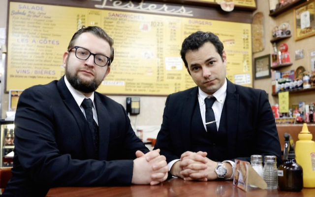 Eli Batalion, left, and Jamie Elman created and star in the web series 'YidLife Crisis.' (Darren Curtis/via JTA)