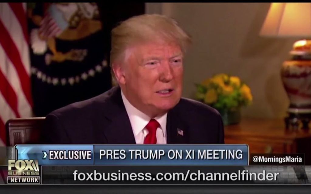 US President Donald Trump tells Fox Business Network he was eating chocolate cake when he gave order to strike Syria, in an interview on April 12, 2017. (Screen capture)