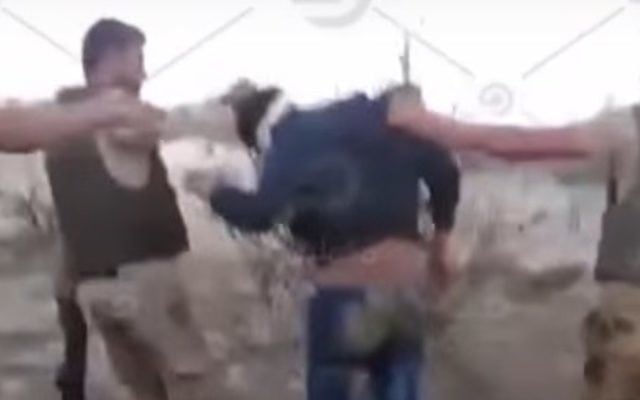 A screen capture from a clip showing Egyptian soldiers leading a blindfolded unarmed man. The man is seen shot to death from close range later in the clip, posted by an Egyptian opposition TV channel on Youtube on Thursday, April 20, 2017. (Screen capture YouTube) A screen capture from a clip showing Egyptian soldiers leading a blindfolded unarmed man. The man is seen shot to death from close range later in the clip, posted by an Egyptian opposition TV channel on Youtube on Thursday, April 20, 2017. (Screen capture YouTube)
