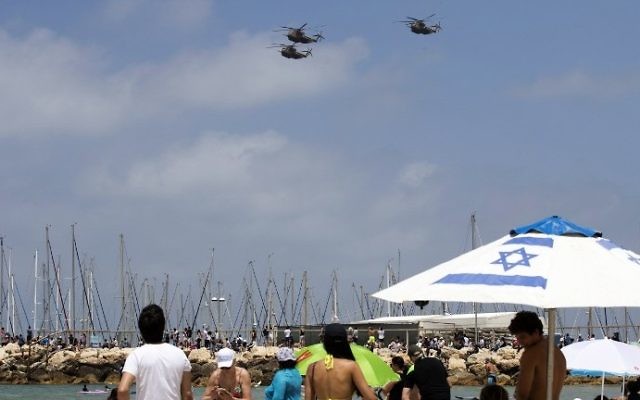Israeli Sikorsky CH-53 Stallion helicopters perform during an air show over the beach in the Israeli coastal city of Tel Aviv on May 02, 2017 as Israel marks Independence Day, 69 years since the establishment of the Jewish state. AFP/JACK GUEZ) Israeli Sikorsky CH-53 Stallion helicopters perform during an air show over the beach in the Israeli coastal city of Tel Aviv on May 02, 2017 as Israel marks Independence Day, 69 years since the establishment of the Jewish state. AFP/JACK GUEZ)