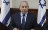 Prime Minister Benjamin Netanyahu chairs the weekly cabinet meeting in Jerusalem on May 3, 2017. (AFP/Pool/Menahem Kahana)