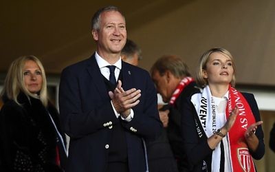 Monaco's Russian president Dmitriy Rybolovlev (C) attends the UEFA Champions League semi-final first leg football match between Monaco and Juventus at Stade Louis II Stadium in Monaco on May 3, 2017. (AFP PHOTO / FRANCK FIFE)