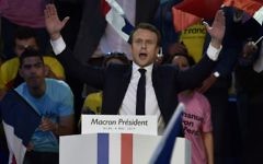 French presidential election candidate for the En Marche ! movement, Emmanuel Macron delivers a speech during a campaign meeting at the Place du Vigan in Albi southwestern France, on May 4, 2017. (AFP PHOTO / PASCAL PAVANI)