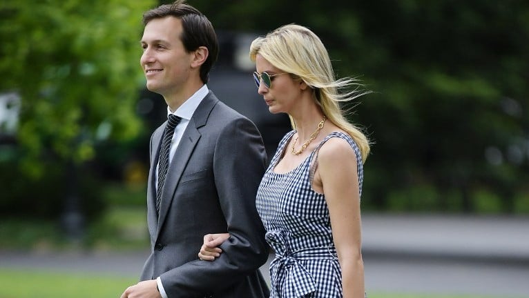Jared Kushner and Ivanka Trump make their way across the South Lawn to board Marine One at the White House in Washington, DC on May 4, 2017. (AFP Photo/Mandel Ngan) Jared Kushner and Ivanka Trump make their way across the South Lawn to board Marine One at the White House in Washington, DC on May 4, 2017. (AFP Photo/Mandel Ngan)