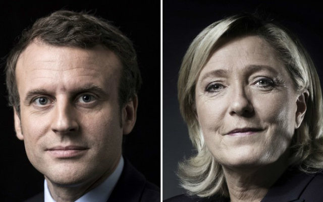 This combination of pictures made on April 23, 2017 shows French presidential candidates Emmanuel Macron, left, and Marine Le Pen, right, posing in Paris. (Eric Feferberg, Joël Saget/AFP)