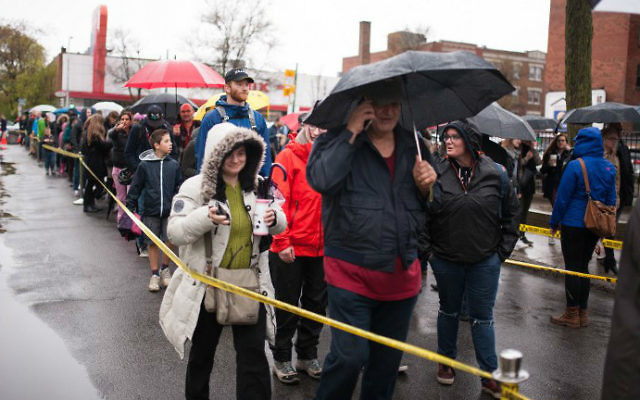 French citizens wait in line to vote at Collège Stanislas in Montreal, Canada, Saturday, May 6. (Catherine Legault/AFP)