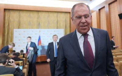 Russia's Foreign Minister Sergei Lavrov leaves a press conference at the Embassy of Russia in Washington, DC on May 10, 2017. (MANDEL NGAN / AFP)