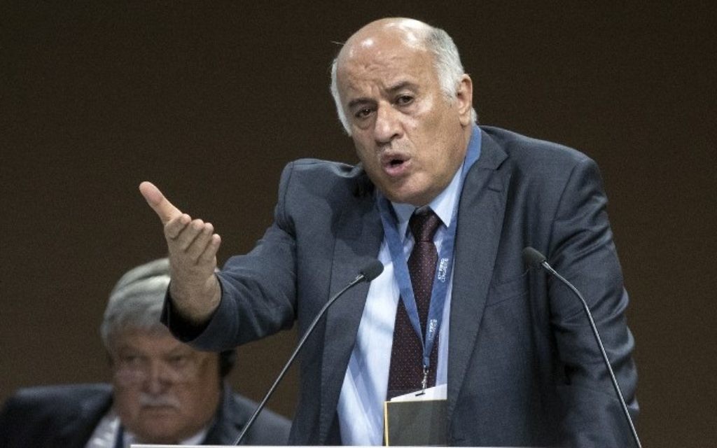 Palestinian Football Association head Jibril Rajoub delivers a speech during the 67th FIFA Congress in the Bahraini capital Manama on May 11, 2017. (AFP Photo/Jack Guez)
