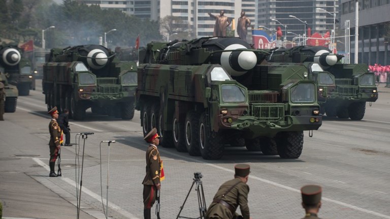 This picture taken on April 15, 2017 shows an unidentified rocket, reported to be a Hwasong-type missile similar to the one used in a May 14, 2017 test launch, at a military parade in Pyongyang. (AFP Photo/Ed Jones) This picture taken on April 15, 2017 shows an unidentified rocket, reported to be a Hwasong-type missile similar to the one used in a May 14, 2017 test launch, at a military parade in Pyongyang. (AFP Photo/Ed Jones)