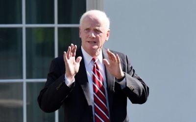 Former Oklahoma Governor Frank Keating leaves the West Wing of the White House after meeting with US President Donald Trump on May 17, 2017 in Washington, DC. (AFP/ Olivier Douliery)