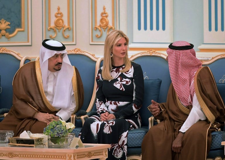 Ivanka Trump is seen at a ceremony where her father US President Donald Trump received the Order of Abdulaziz al-Saud medal from Saudi Arabia's King Salman bin Abdulaziz al-Saud at the Saudi Royal Court in Riyadh on May 20, 2017. (AFP PHOTO / MANDEL NGAN) Ivanka Trump is seen at a ceremony where her father US President Donald Trump received the Order of Abdulaziz al-Saud medal from Saudi Arabia's King Salman bin Abdulaziz al-Saud at the Saudi Royal Court in Riyadh on May 20, 2017. (AFP PHOTO / MANDEL NGAN)