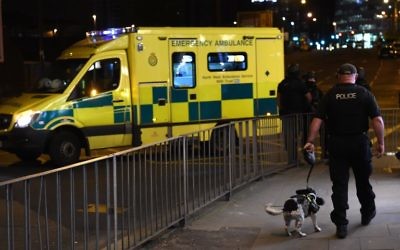 Emergency response vehicles arrive at the scene of a  terrorist attack during a pop concert by US star Ariana Grande in Manchester, northwest England on May 23, 2017. (AFP PHOTO / PAUL ELLIS)