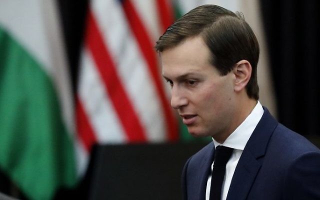 US president's senior adviser Jared Kushner is seen during a welcome ceremony in the West Bank city of Bethlehem on May 23, 2017. (AFP/Thomas Coex) US president's senior adviser Jared Kushner is seen during a welcome ceremony in the West Bank city of Bethlehem on May 23, 2017. (AFP/Thomas Coex)