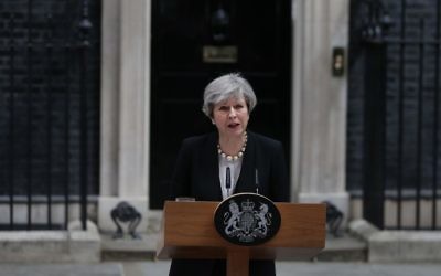 British Prime Minister Theresa May delivers a statement outside 10 Downing Street in London on May 23, 2017. (AFP Photo/Daniel Leal-Olivas)