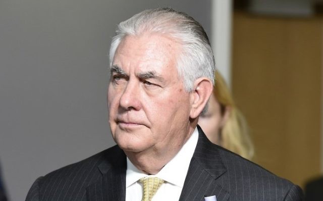US Secretary of State Rex Tillerson leaves after a meeting with EU officials at EU headquarters, on the sidelines of the NATO (North Atlantic Treaty Organization) summit, in Brussels, on May 25, 2017. (AFP/Thierry Charlier) US Secretary of State Rex Tillerson leaves after a meeting with EU officials at EU headquarters, on the sidelines of the NATO (North Atlantic Treaty Organization) summit, in Brussels, on May 25, 2017. (AFP/Thierry Charlier)