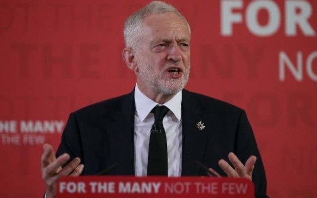 Britain's main opposition Labour Party leader Jeremy Corbyn delivers a general election campaign speech in central London on May 26, 2017. (Daniel Leal-Olivas/AFP) Britain's main opposition Labour Party leader Jeremy Corbyn delivers a general election campaign speech in central London on May 26, 2017. (Daniel Leal-Olivas/AFP)