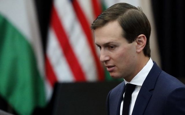 US President Donald Trump's senior adviser and son0in-law Jared Kushner during a welcome ceremony at the presidential palace in the West Bank city of Bethlehem, May 23, 2017. (AFP/Thomas COEX) US President Donald Trump's senior adviser and son0in-law Jared Kushner during a welcome ceremony at the presidential palace in the West Bank city of Bethlehem, May 23, 2017. (AFP/Thomas COEX)