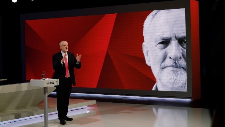 British Labour Party leader Jeremy Corbyn answers questions from the studio audience as he takes part in the 'May v Corbyn Live: The Battle for Number 10,' Sky News and Channel 4 event at Sky Studios in London, May 29, 2017. (AFP/Pool/Stefan Rousseau) British Labour Party leader Jeremy Corbyn answers questions from the studio audience as he takes part in the 'May v Corbyn Live: The Battle for Number 10,' Sky News and Channel 4 event at Sky Studios in London, May 29, 2017. (AFP/Pool/Stefan Rousseau)