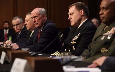 The heads of the United States intelligence agencies (L-R) Acting FBI Director Andrew McCabe, Central Intelligence Agency Director Mike Pompeo, Director of National Intelligence Daniel Coats, National Security Agency Director Adm. Michael Rogers, and Defense Intelligence Agency Director Lt. Gen. Vincent Stewart testify before the Senate Intelligence Committee in the Hart Senate Office Building on Capitol Hill May 11, 2017 in Washington, DC. (Alex Wong/Getty Images/AFP)