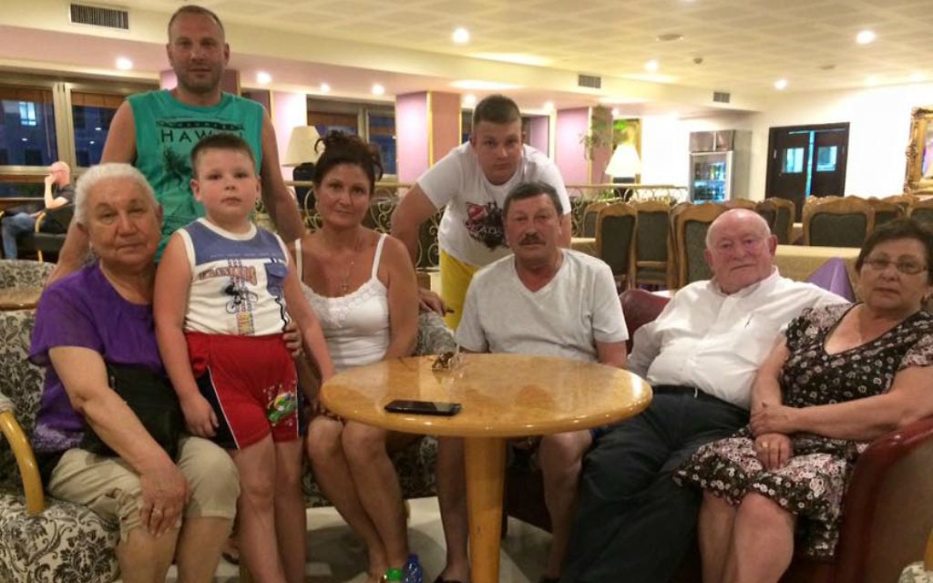 From left: Iya Rott, Valentin Chernykh, Vadim Chernykh, Svetlana Chernykh, Vladislav Chernykh, Petr Chernykh, Vladimir Rott, Taisya Chernykh in Jerusalem, May 2017. (Renee Ghert-Zand/TOI)