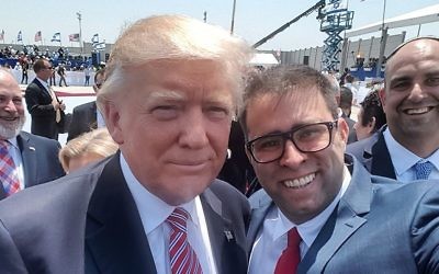 US President Donald Trump (L) poses for a selfie with MK Oren Hazan at Ben Gurion Airport on Monday, May 22, 2017. (Oren Hazan)