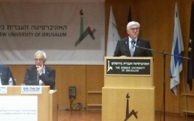 German President Frank-Walter Steinmeier at the Hebrew University in Jerusalem, May 7, 2017. (Raphael Ahren/Times of Israel)