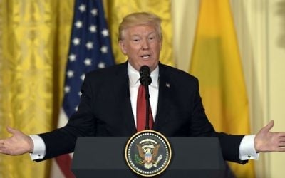 US President Donald Trump speaks during a news conference with Colombian President Juan Manuel Santos in the East Room of the White House in Washington, Thursday, May 18, 2017. (AP Photo/Susan Walsh)