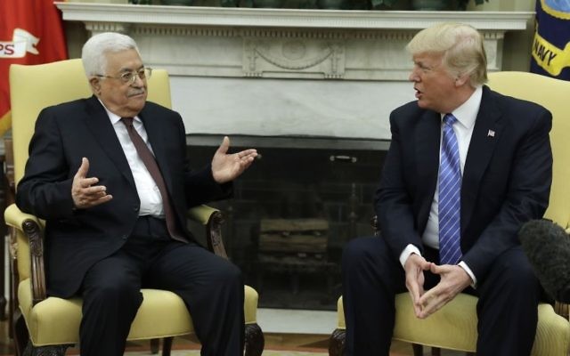 President Donald Trump meets with Palestinian leader Mahmoud Abbas in the Oval Office of the White House, Wednesday, May 3, 2017, in Washington. (AP Photo/Evan Vucci) President Donald Trump meets with Palestinian leader Mahmoud Abbas in the Oval Office of the White House, Wednesday, May 3, 2017, in Washington. (AP Photo/Evan Vucci)