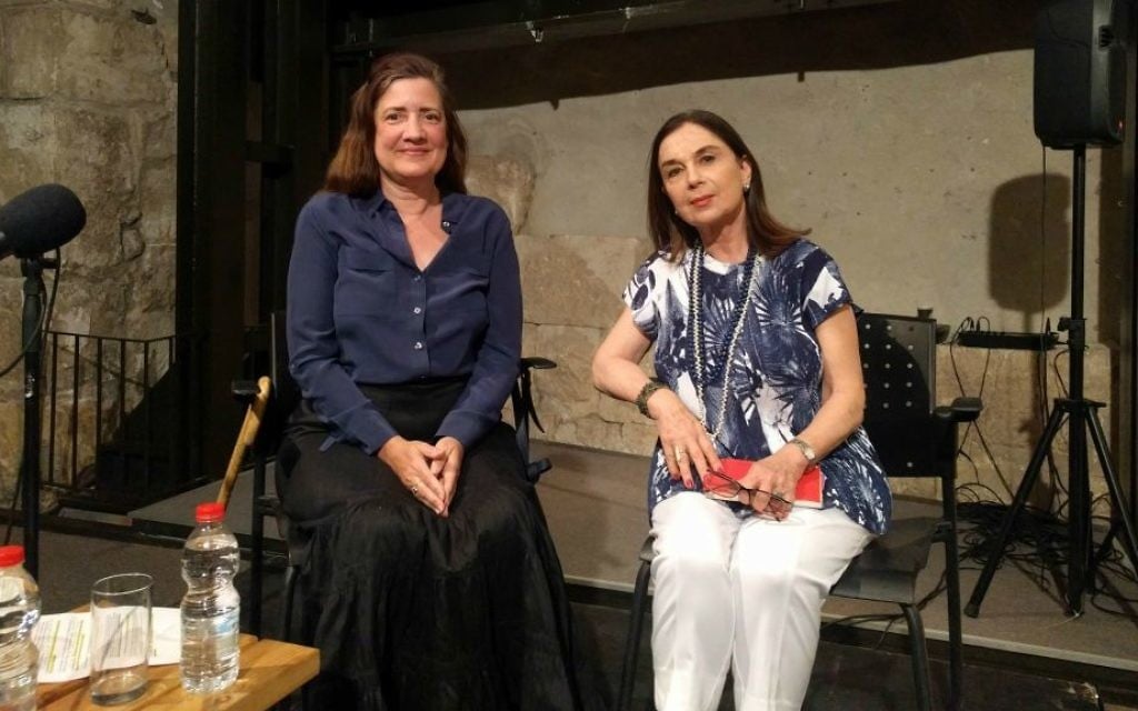 Anne-Marie O'Connor, left, and Ora Ahimeir, just prior to a discussion as part of the Personal Pages: Meet the Authors series at the Tower of David Museum in Jerusalem's Old City, May 15, 2017. (Yaakov Schwartz/Times of Israel) Anne-Marie O'Connor, left, and Ora Ahimeir, just prior to a discussion as part of the Personal Pages: Meet the Authors series at the Tower of David Museum in Jerusalem's Old City, May 15, 2017. (Yaakov Schwartz/Times of Israel)