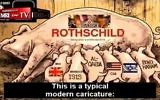 A screenshot from the Russian Channel 1 segment depicting the Rothschilds as a sow, and Israel, the CIA, MI6, ISIS, Al-Qaeda, and Boko Haram as nursing piglets. (Screenshot/MEMRI-TV)