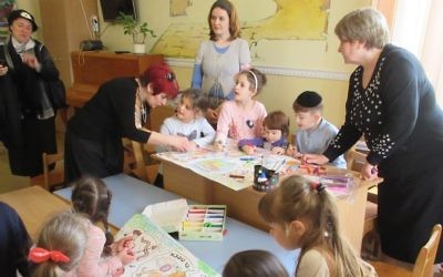 Children at Tikva's kindergarten preparing materials for the Jewish festival of Lag B‘Omer,  Odessa, Ukraine, May 12, 2017. (Photo Sue Surkes)