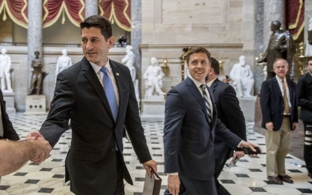 House Speaker Paul Ryan of Wis. greets guests as he walks to the House Chamber on Capitol Hill in Washington, Thursday, May 4, 2017. (AP/Andrew Harnik) House Speaker Paul Ryan of Wis. greets guests as he walks to the House Chamber on Capitol Hill in Washington, Thursday, May 4, 2017. (AP/Andrew Harnik)